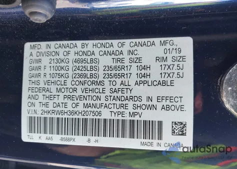 2019 Honda Cr-V Lx from USA, damaged, VIN 2HKRW6H36KH207506